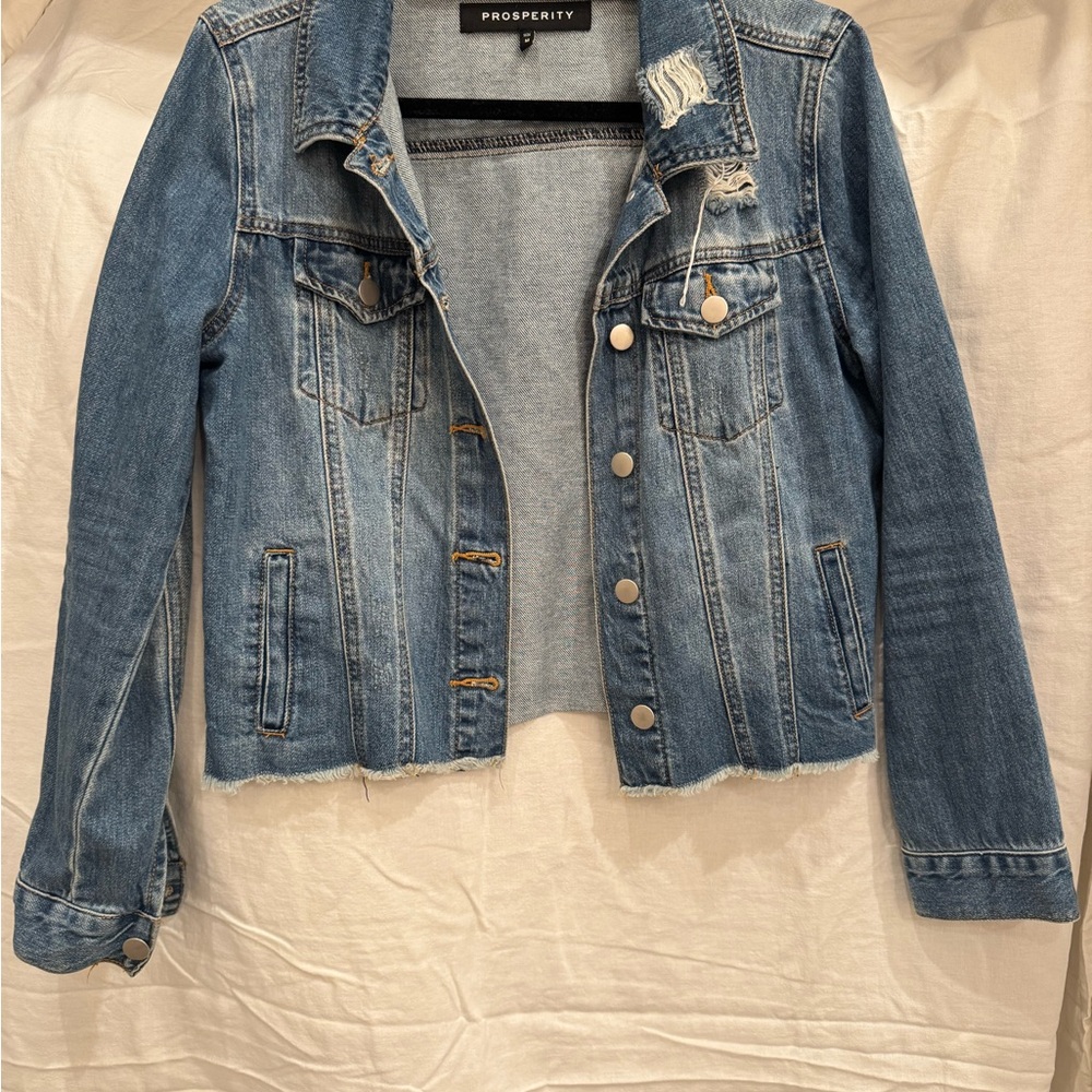 Prosperity Women's Light Blue Distressed Denim Jacket